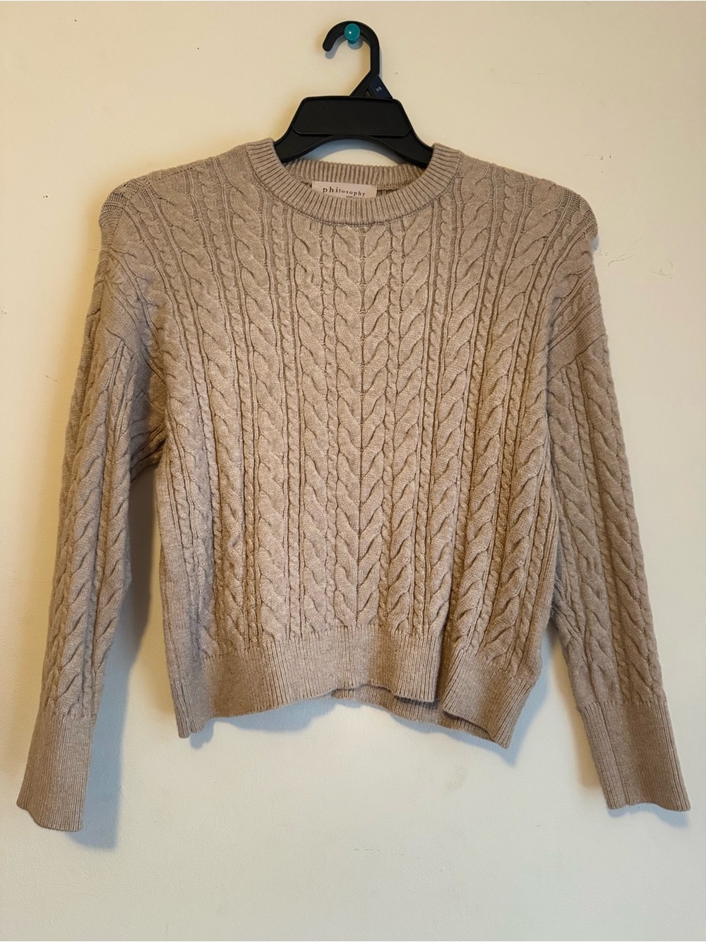 Philosophy Cable Knit Crewneck Sweater in Taupe